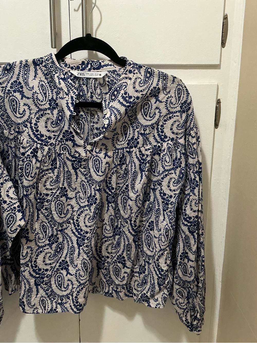 Zara Navy Floral Paisley Button Top